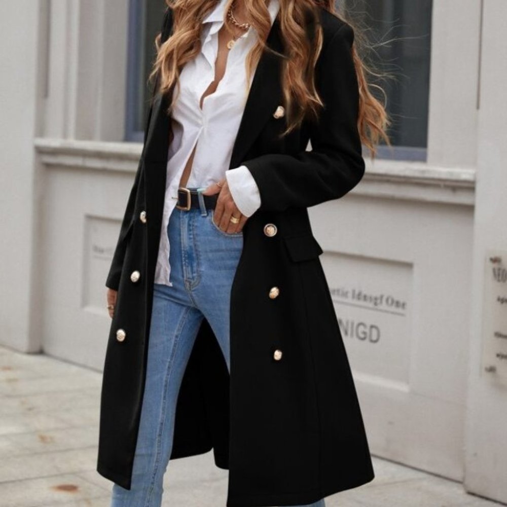 Classic Button up Long Jacket Coat Shabby chic bla - Picture 2 of 8